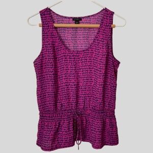 Ann Taylor Fuchsia and Navy Patterned Tie-waist  Blouse Size S NWOT